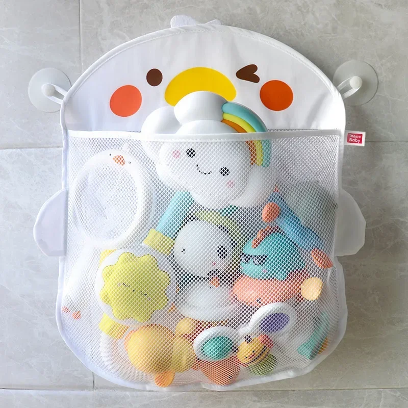 Dinosaur Duck Cartoon Animal Baby Bath Toys Organizer Net Bag Suction Cup  Bathroom Baby Shower Tidy Storage Drain Water Dry