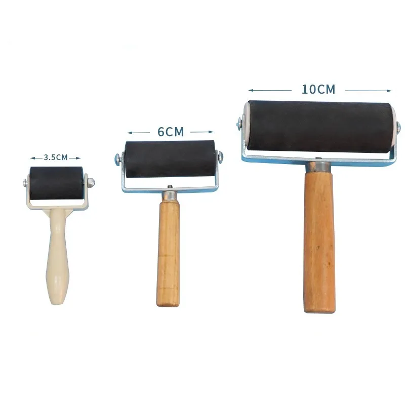 Rolo de borracha com cabo de madeira, rolo de impressão, pincel, borracha de tinta, arte, artesanato, ferramenta de pintura, ferramenta de impressão, rolo de borracha pequeno