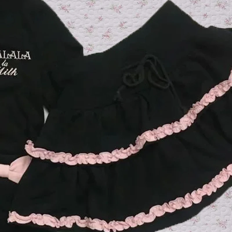 Pink Kawaii Y2K Short Skirts Aesthetics Lace Women Clothes Harajuku Sexy Graphic Femme Suit Cute Sweet Girl Kpop Emo Mini Skirt