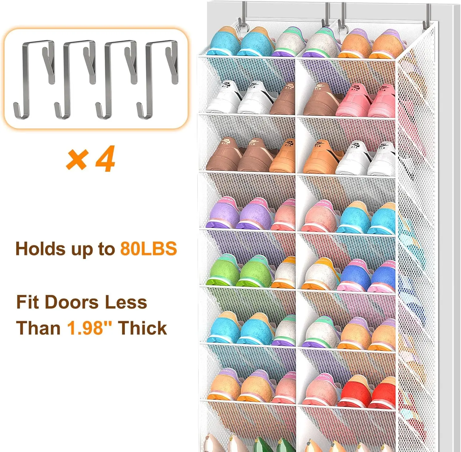 20-30 Pairs Over Door Shoe Organizer, Breathable Hanging Storage, 10-Tier Rack for Sneakers Boots Heels - view 6