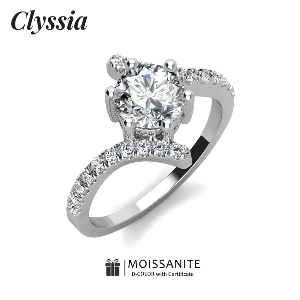 

CLYSSIA Luxury 925 Sterling Silver Moissanite Ring Cushion Cut 18k White Gold Plated Fine Jewelry Anniversary Gift for Wife