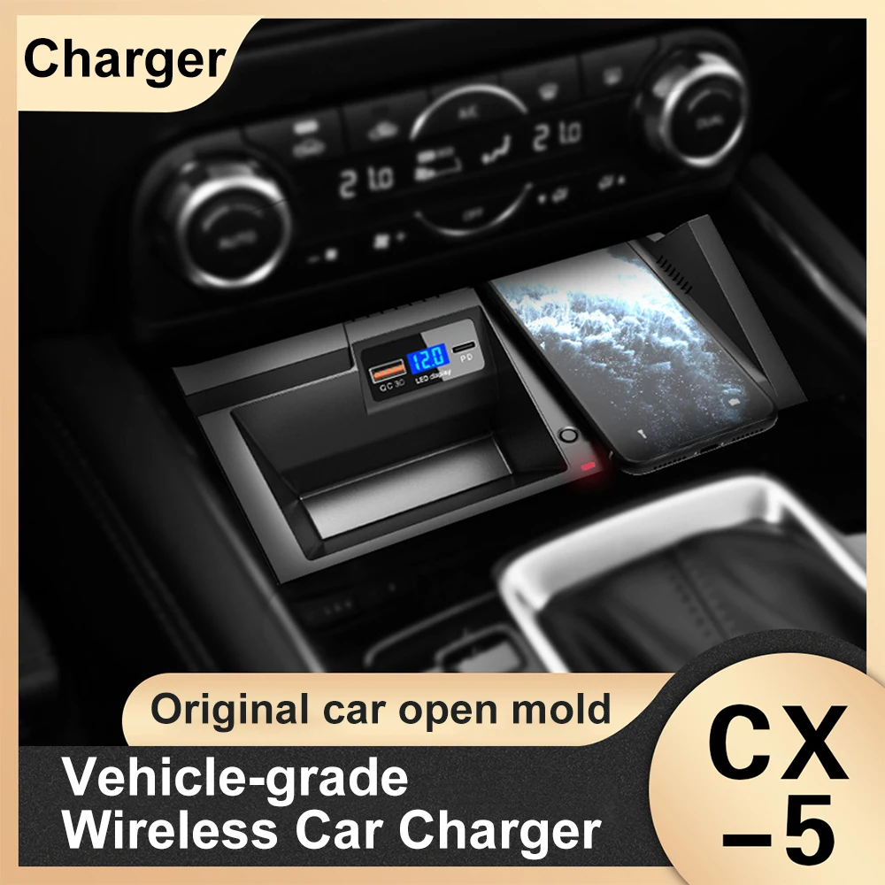 For Mazda CX-5 CX5 2018 2017 2019 2020 2021 2022 Car Phone Holder Wireless Charger Fast Charging 15W Trim