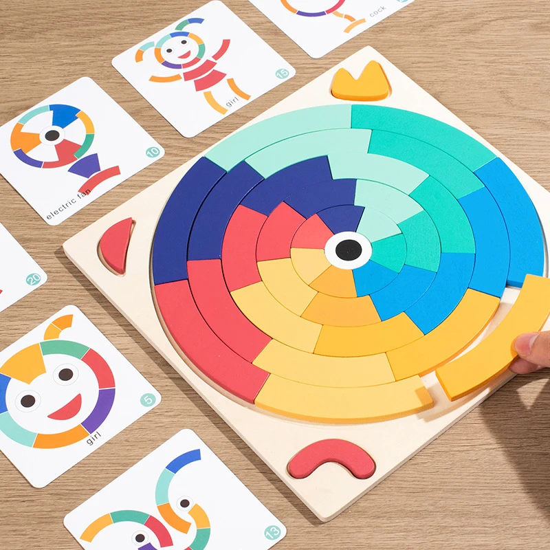 Wooden Rainbow Puzzle Blocks Educational STEM Toy for Kids Creative Shape Sorting Board Learning Game