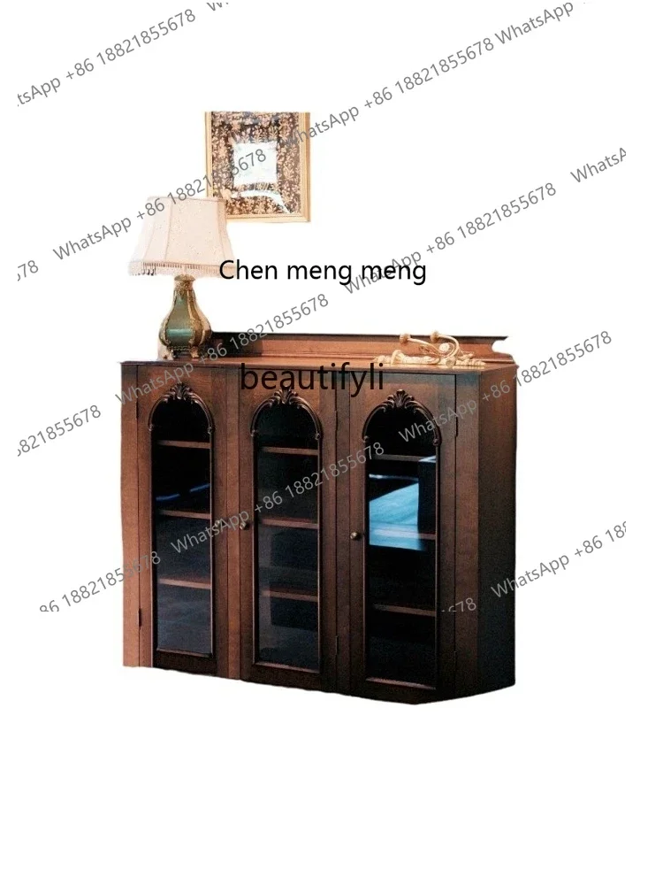 ss 8350 Modern Antique Chest of Drawers Vintage Solid Wood Carved Storage Cabinet Living Room Arch Glass Storage Sideboard Cabin