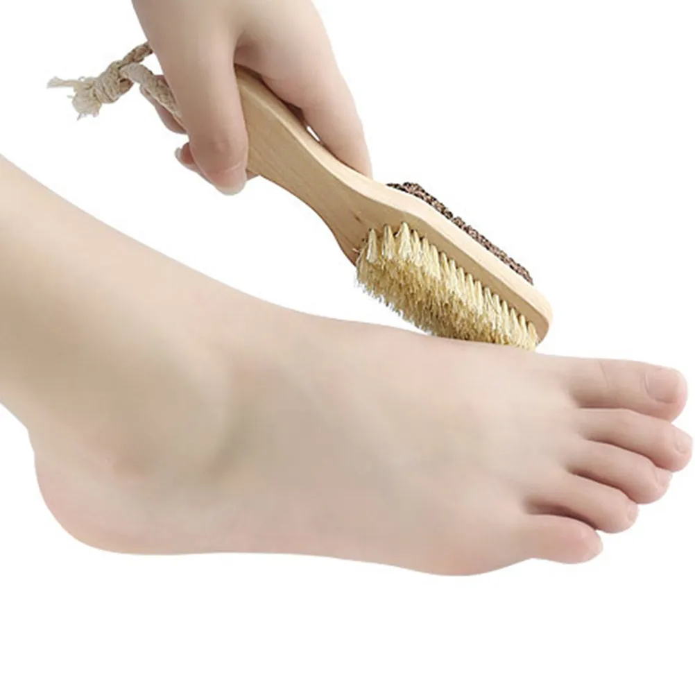 1Pcs Dual-Action Foot Scraper Callus Remover with Natural Pumice Wood Bristles Exfoliate Smooth Feet Pedicure Dead Skin File
