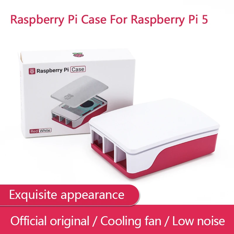 Official Original Raspberry Pi 5 Case Red White ABS Shell with Temperature Controlled Fan Support Cluster Stacking for RPI  5