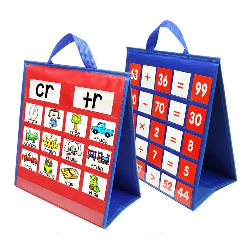 Desktop Pocket Chart Double Sided Attendance Chart For Teachers Self-Standing Portable Pocket Chart Word Building Desktop Pocket