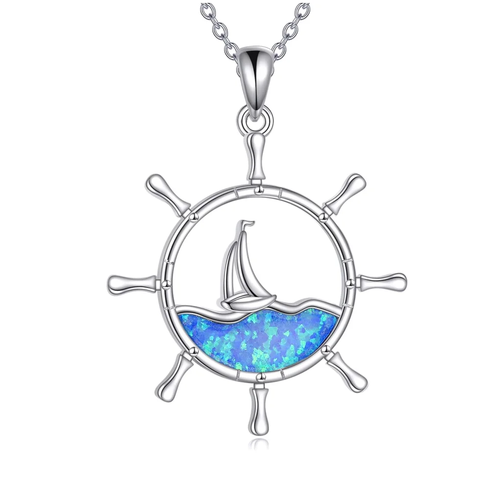 

Ожерелье с якорем из стерлингового серебра 925 пробы, модный стиль парусной лодки, опал, позолоченный, отличный свадебный подарок для женщин