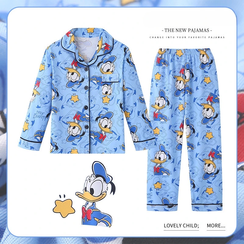 Disney Famous Children Pajama Sets Loose Suitable Cardigan Cartoon Pattern Print Kids Pajamas Suit Comfortable Soft Homedress