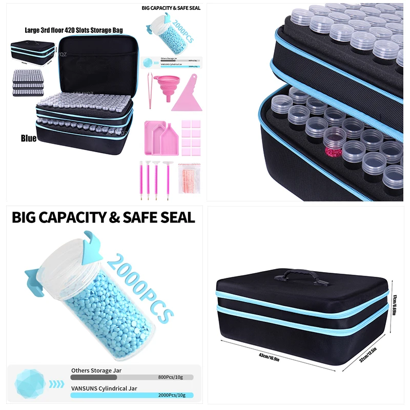 

Large 3-layer 420 Bottles Storage Bag 5D Diamond Painting Accessories Tools Storage Box Diamant Painting Tools Container Bag