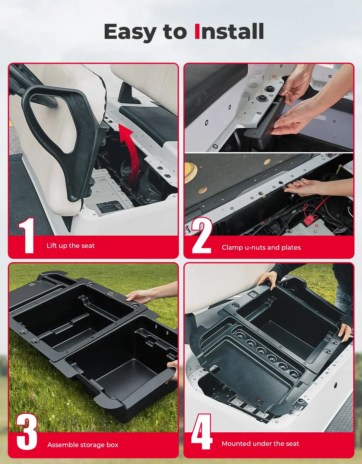 KEMIMOTO Golf Cart Under Seat Storage Box Compatible with EZGO RXV Elite 2021-2023 Equipped with Original Lithium Batteries