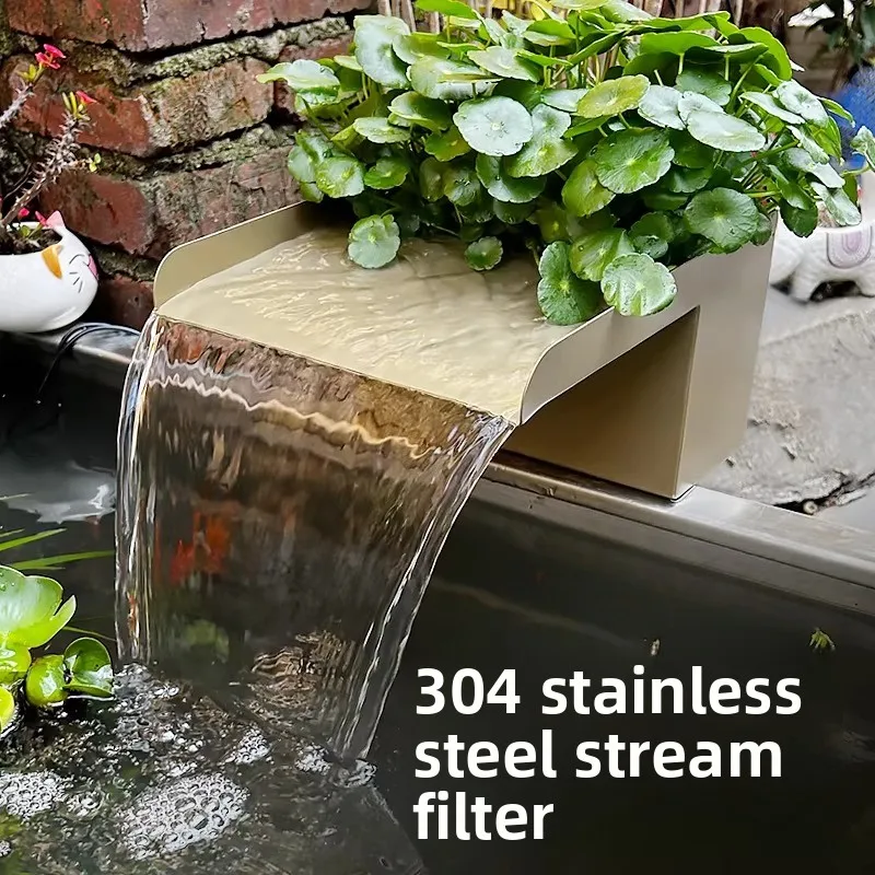 Water feature pool, artificial rockery, flowing water fountain pump, waterfall outlet, water circulation and filtration system