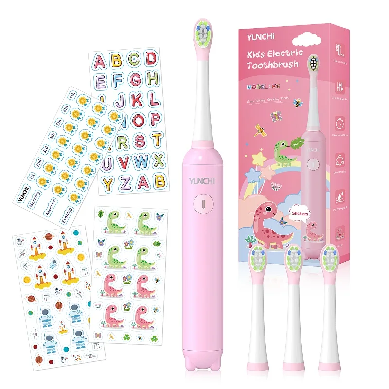 K5 Electric Toothbrush for Children 4 Sets of Brush Head 1 Dust Cap Carton Packaging 1 Charging Line 4 Stickers