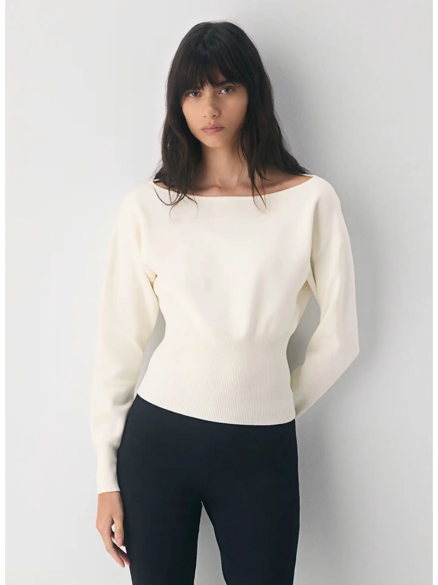 Cream Off-shoulder Sweater for Women Relaxed-fit Boat Neck Cozy Knitted Pullovers Plain Jumper Autumn Winter Trendy Knitwear