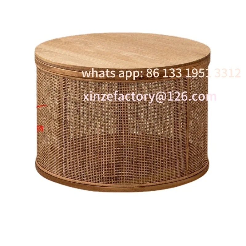 Customizable Japanese Round Coffee Table Living Room Rattan Woven Side Table Clamshell Storage Room Desks Multi-functional Home