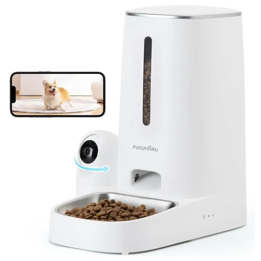 

Automatic Cat Feeder with Rotating Camera 1080P HD Video Night Vision 5G WiFi APP Control Pet Feeder 2-Way Audio Low Food Motio