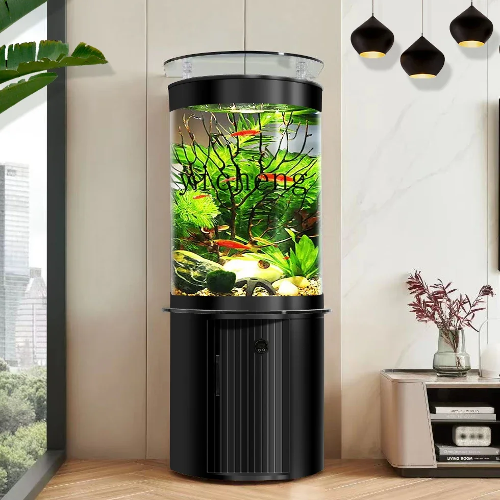 

TQH fish tank floor-to-ceiling living small household fish culture glass tank cylindrical bottom filter ecological no-change