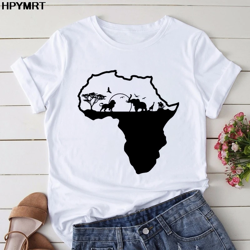 2020 new summer tees Africa Map giraffe printed T shirt Women hipster fashion T-shirt female Harajuku white tops Tshirt clothing