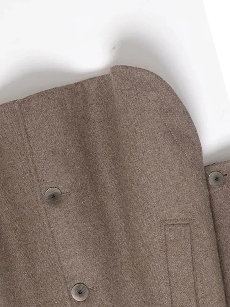 

HH женское однобортное пальто с высоким воротником и карманами, украшенное карманами, женское свободное многослойное пальто с украшением, повседневное свободное уличное пальто