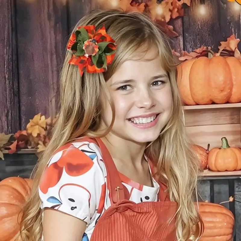 

31BF Happy Thanksgiving Barrettes Hair Tie For Children Highlighting Turkey Comfortable Hair Clamps For Everyday