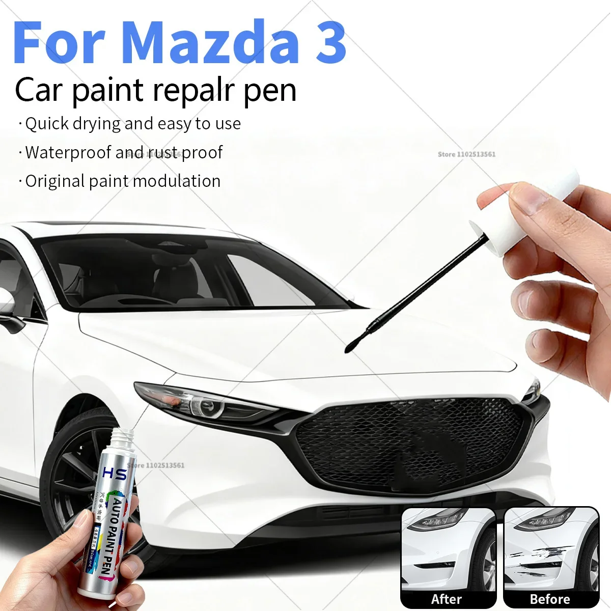 

Ручка для ремонта автомобильной краски для Mazda 3, средство для удаления царапин, сделай сам, автоаксессуары, черный, белый, 34 К, синий, красный, серебристый, коричневый, серый 42A