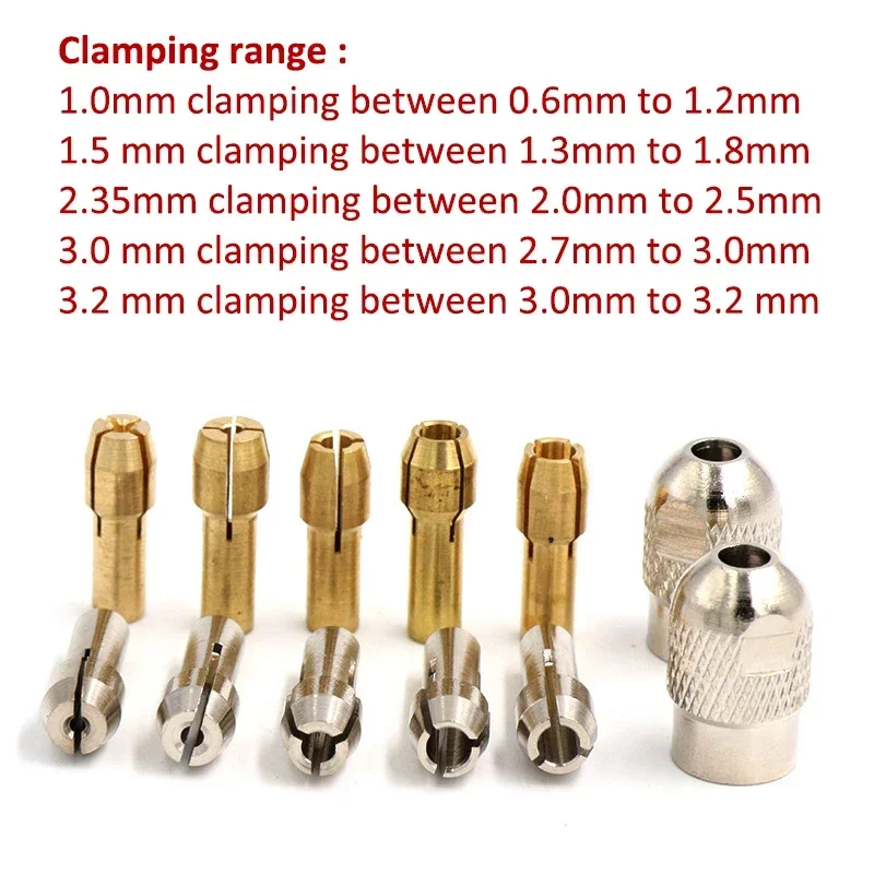 10 sztuk Mini uchwyty wiertarskie Adapter 0.5-3.2mm grawer narzędzia ścierne akcesoria elektronarzędzia obrotowe Shank 4.3/4.8mm uchwyt zaciskowy