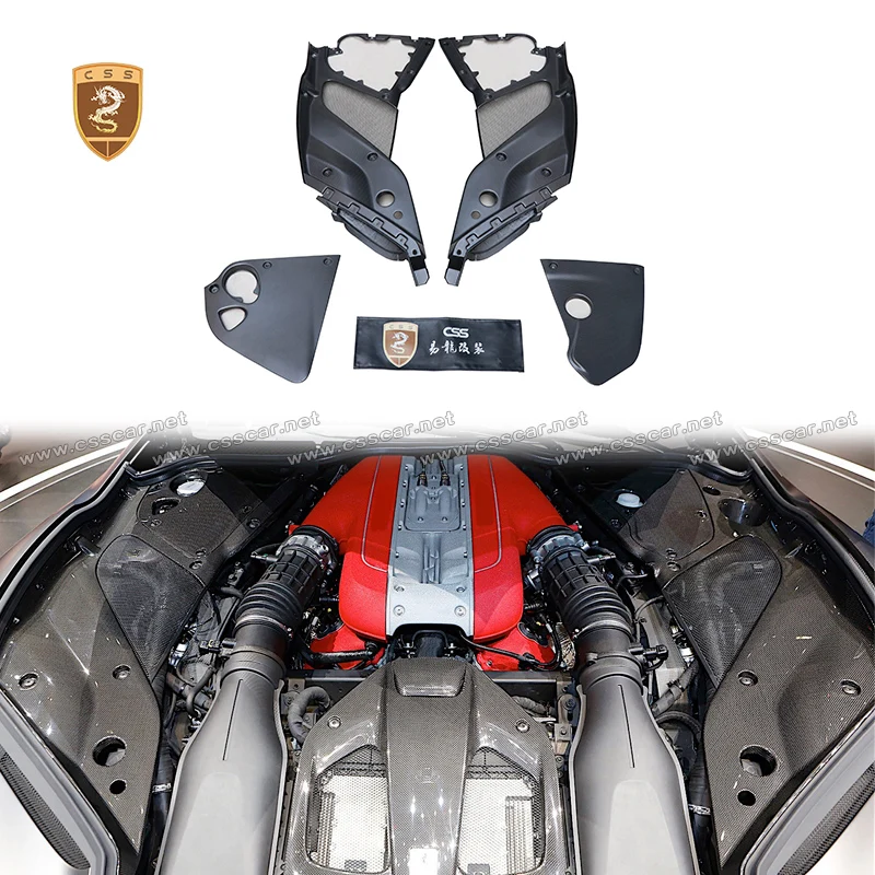 4pcs Dry Carbon Fiber Car Engine Interior Kit Fit For Ferrari 812 OME Style Auto Hood Cover Plate Side Panel Accessories 2017