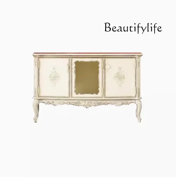 

European solid wood carving flower single double door wine cabinet French painted TV cabinet living room storage cabinet