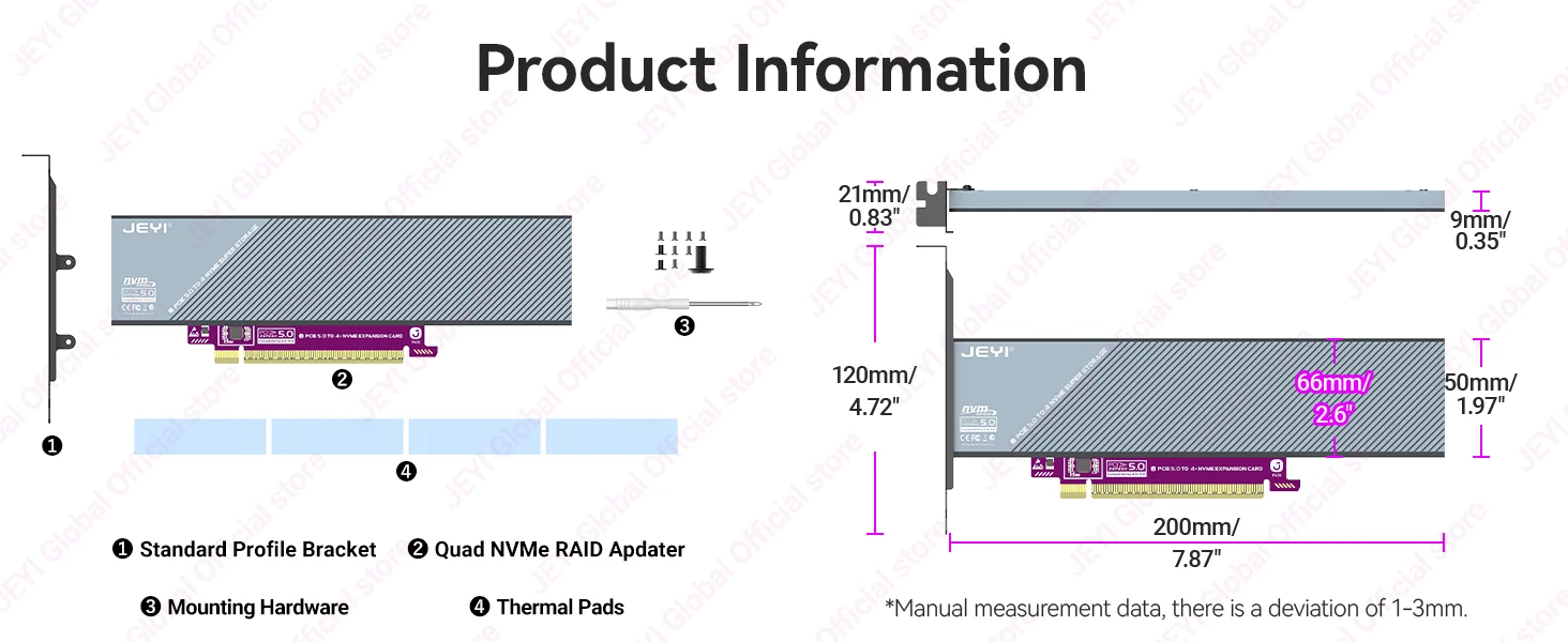 JEYI 4-in-1 PCIe 5.0 X16 zu M.2 NVMe Erweiterungskarte 512Gbps 4-Slot NVMe RAID-Karte mit PCIe 5.0 Unterstützung und Aluminiumgehäuse Cool – Detail 13