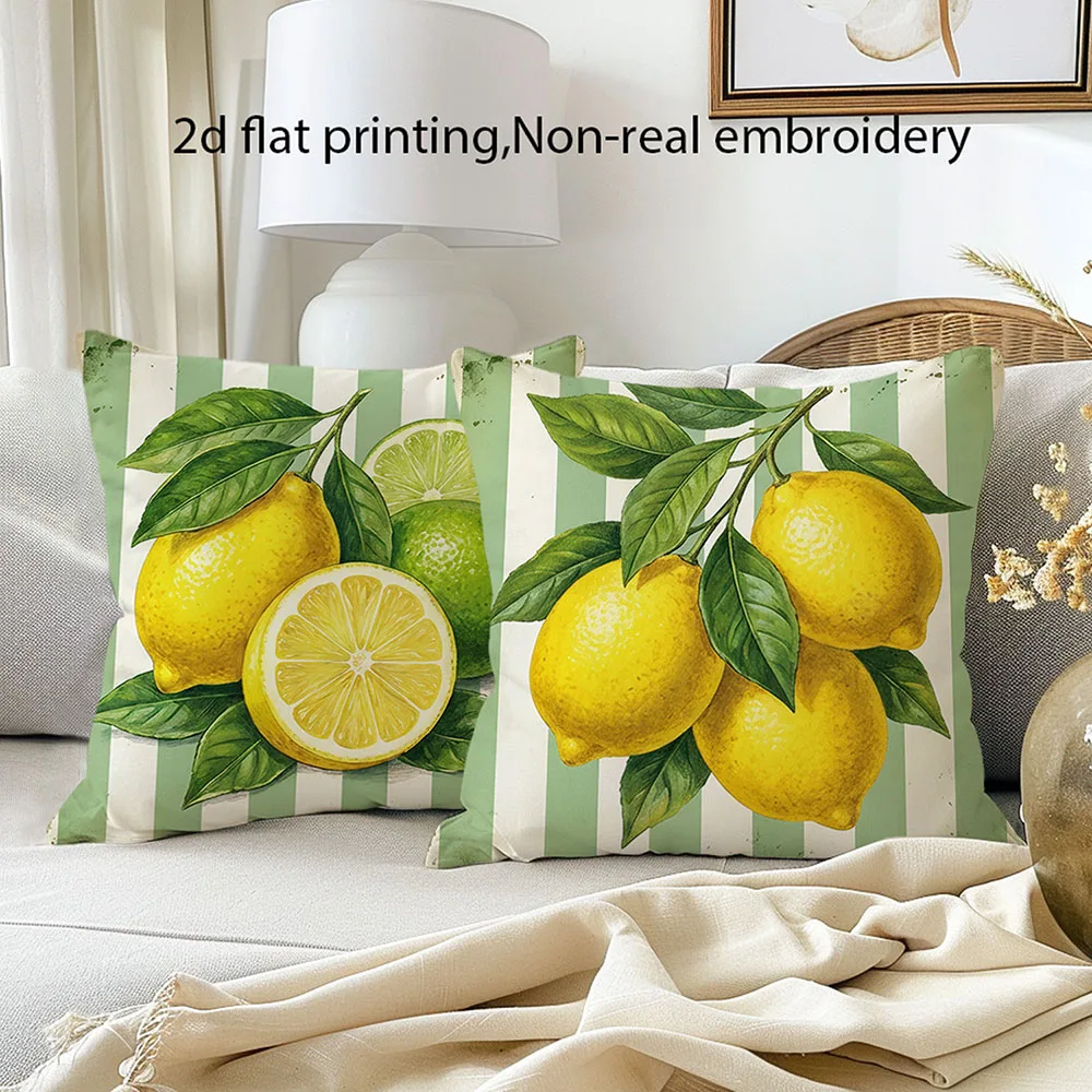 2pcs Vintage Lemon Lime Striped Throw Pillow Covers Farmhouse Summer Decorative Cushion Cases for Sofa Bedroom Patio