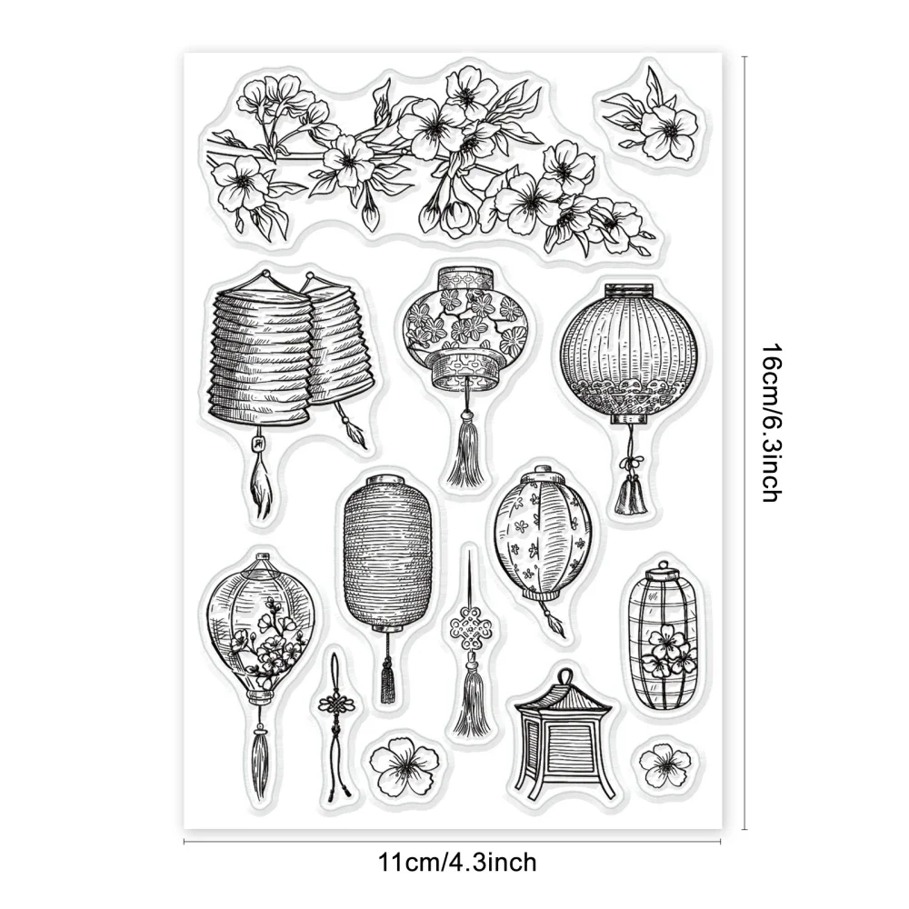 Lantern Silicone Clear Stamp Cherry Blossoms Transparent Silicone Stamp Oriental Style for Scrapbook Journal Card Making Decor