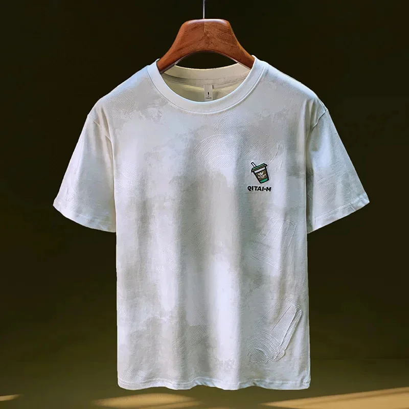 

Casual wear short sleeved T-shirt men's 2026 summer new style loose embroidery printed fashionable five quarter sleeve top