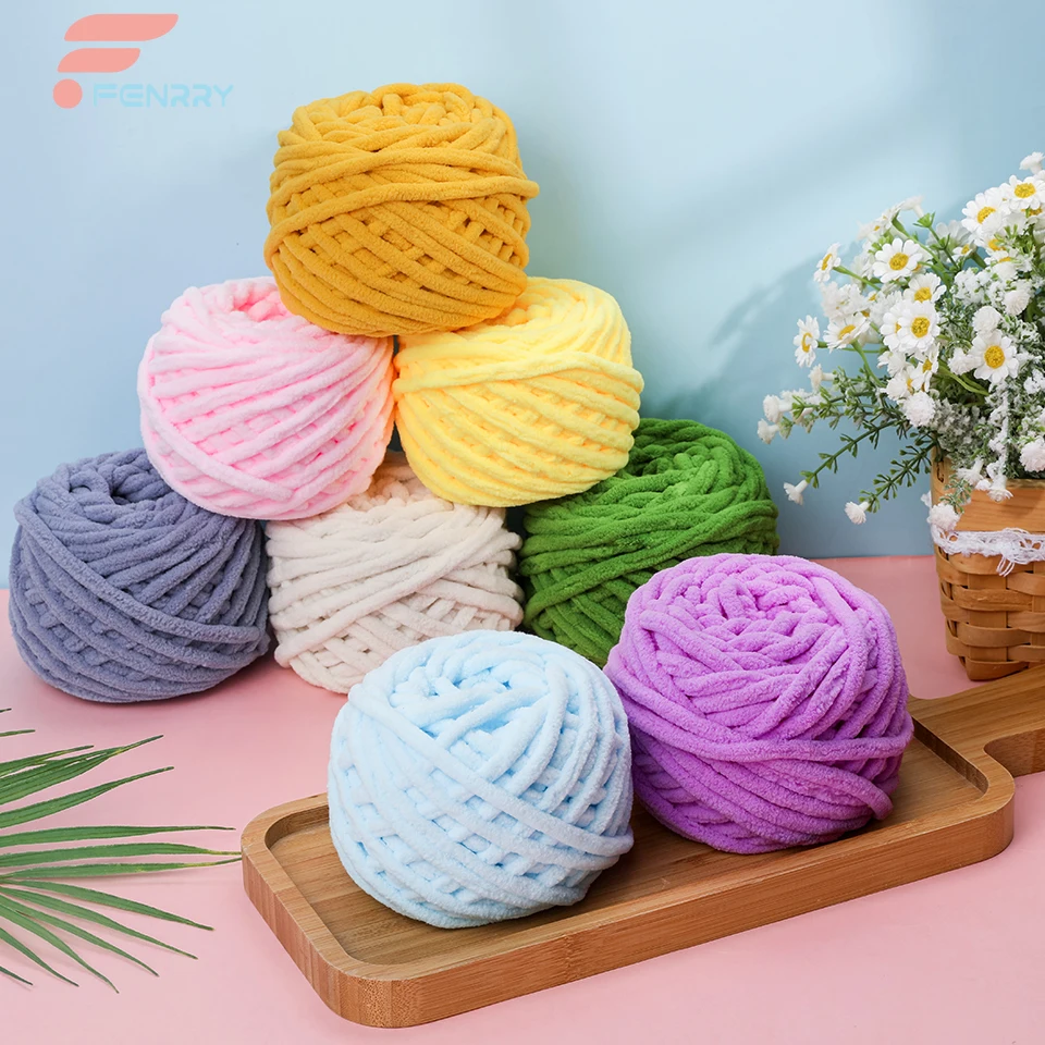 Fenrry100g Chenille Knitting Yarn Soft Ice Strip Line Cotton Yarn Diy Wool Yarn for Handmade Knitting Blanket Scarf Thick Thread