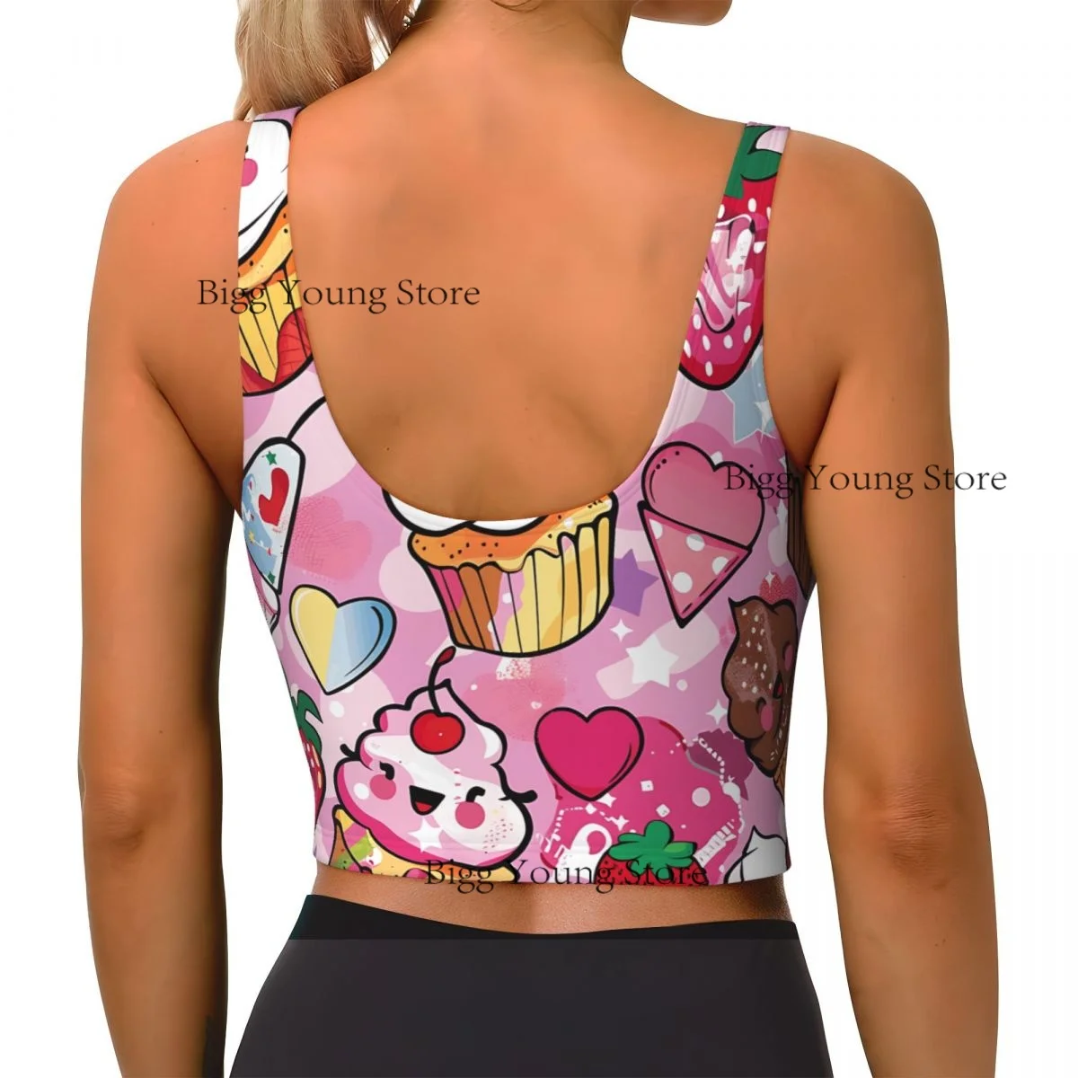 Sports Bra Women Running Yoga Clothes Vest Pink Background With Lot Cupcakes Gathering Fitness Vest