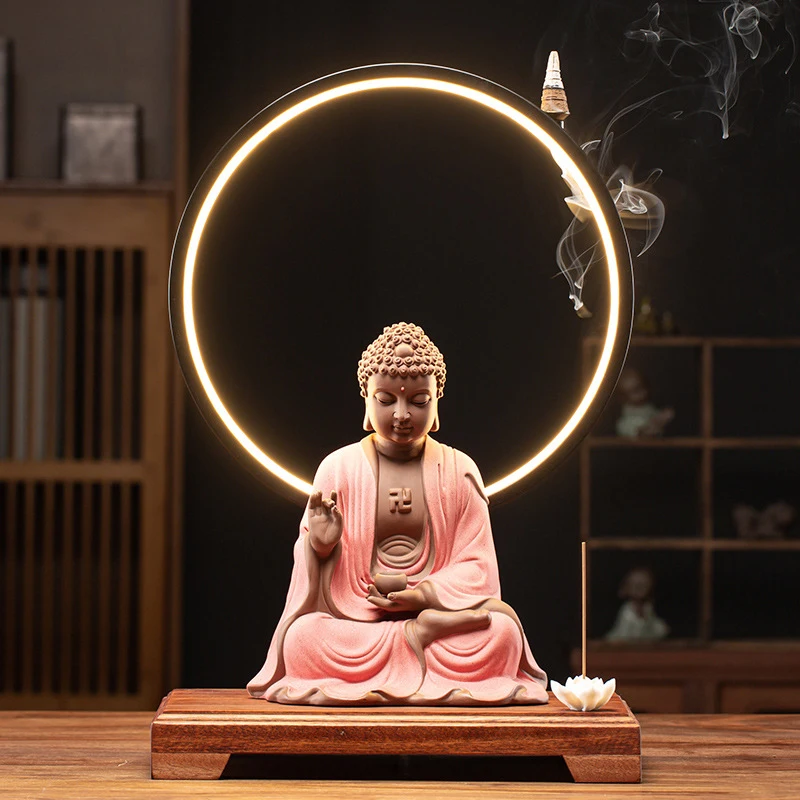 New Chinese-Style Buddha Statue Lamp Ornament, Ceramic Shakyamuni, Creative Zen-Inspired Decoration For Living Room, Office, And