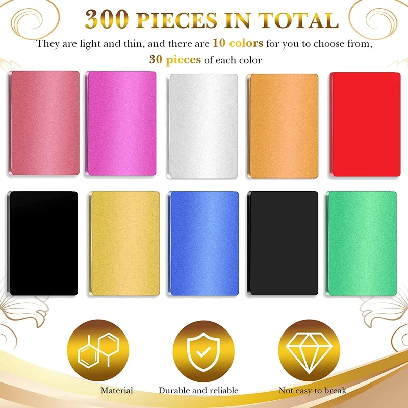 300 قطعة الفراغات النقش المعدنية 10 ألوان ورقة الألومنيوم بطاقة الأعمال الفراغات لبطاقات الحفر باستخدام الحاسب الآلي ذاتية الصنع