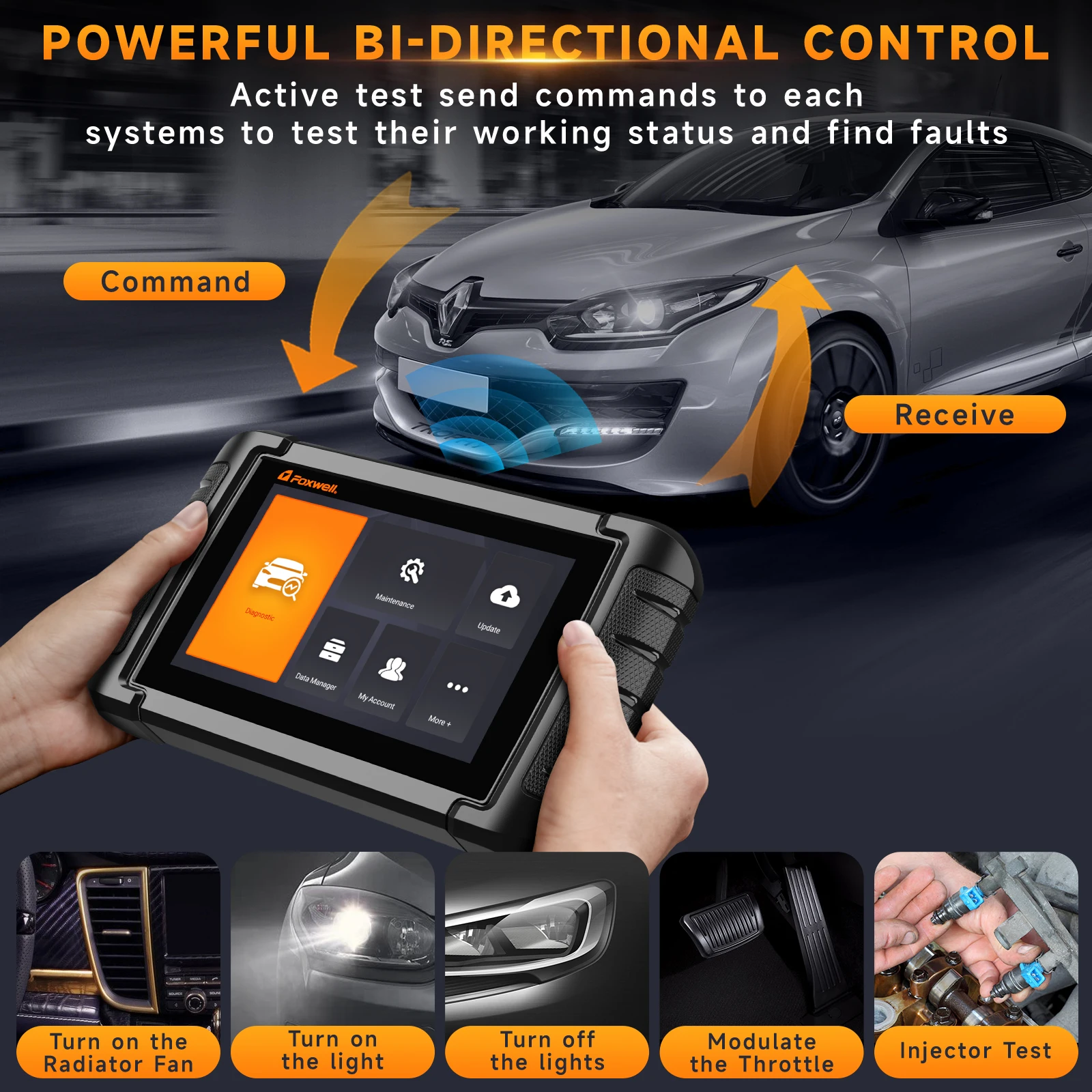 FOXWELL NT809BT Bluetooth OBD2 Automotive Scanner All System Bi-Directional Test A/F 30+ Reset Professional Car Diagnostic Tools