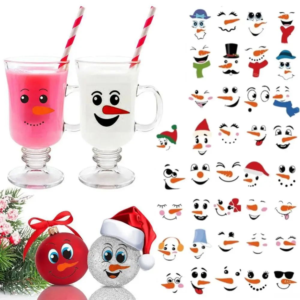71 pièces PVC noël bonhomme de neige visage autocollants bricolage auto-adhésif bouteille d'eau tasse Expression autocollants Transparent dessin animé autocollants
