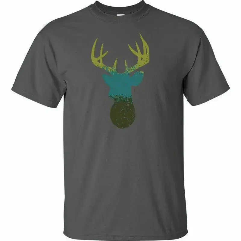 Ombre Distressed Deer T Shirt Hunting Blind Rifle Bow Tree Stand Antlers Buck