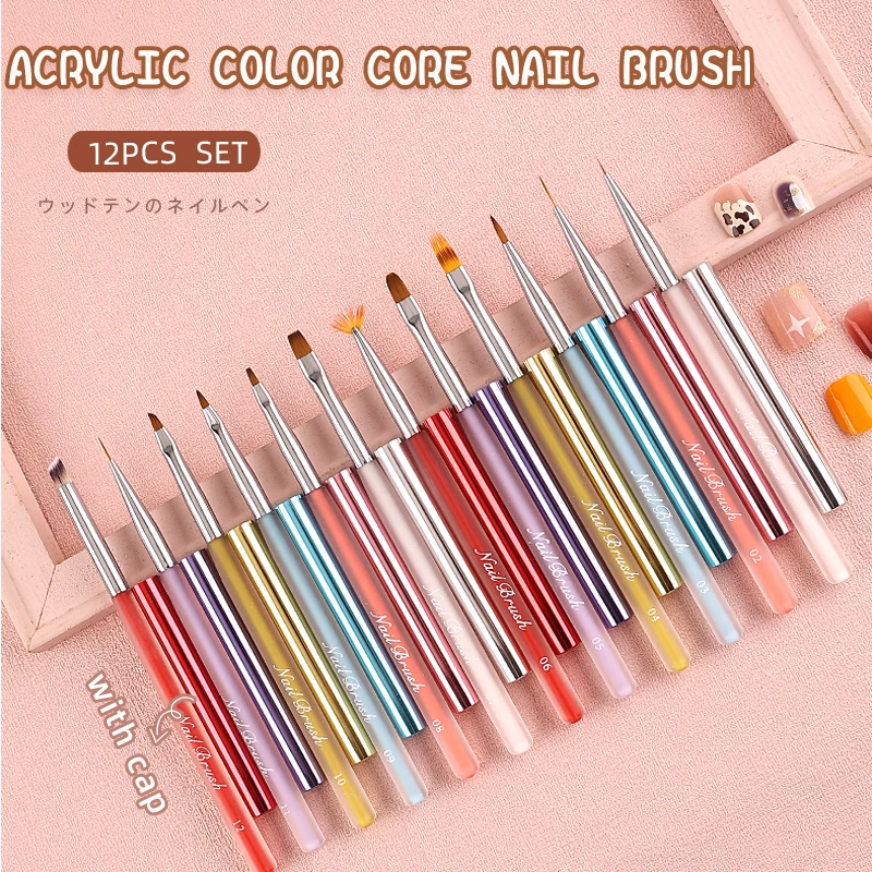 

Sweet-Z 12 Pcs Nail Brush Acrylic Color Handle Nail Art Liner Art Brush Drawing Painting Nail Tools For manicure Wholesale