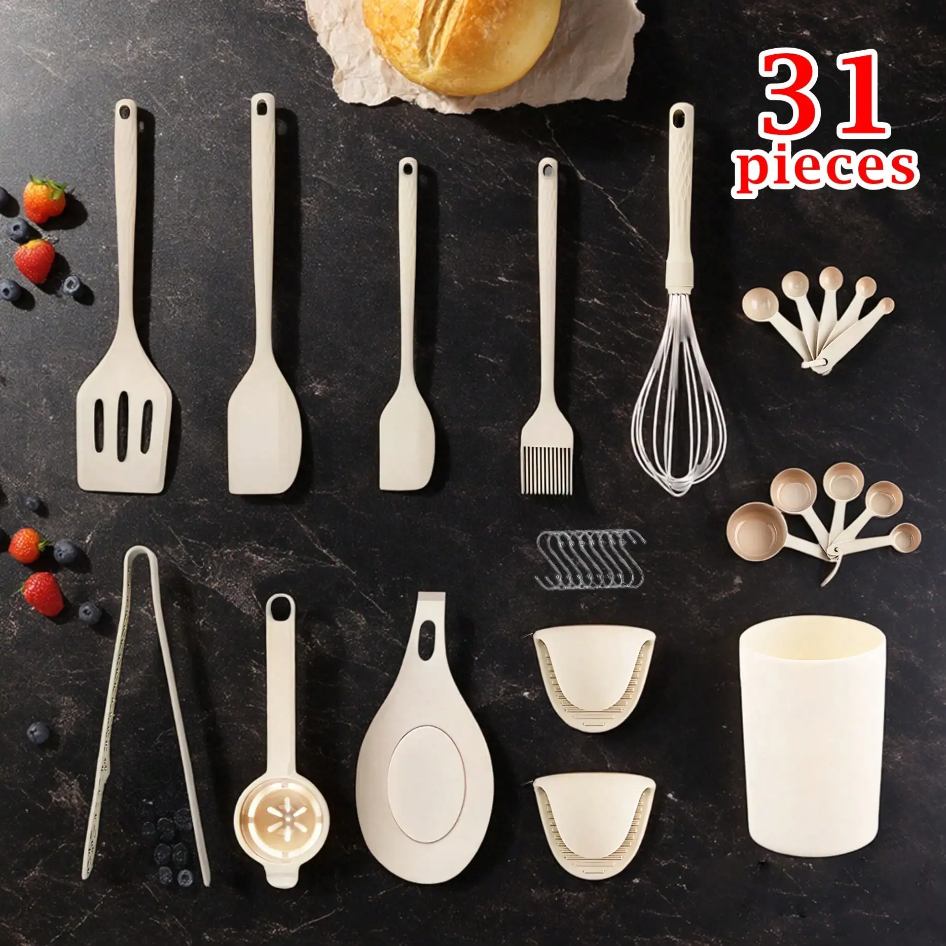 

31-Piece Silicone Kitchen Utensils Set with Holder: Halloween & Christmas Gifts