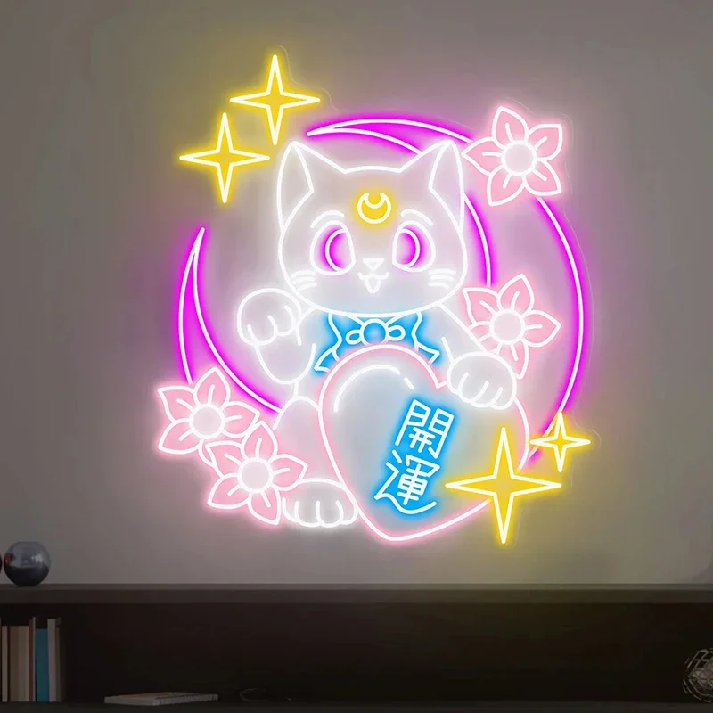 Letrero de neón de Anime Lucky Cat, letreros de neón personalizados para restaurante, cocina, decoración de pared, Bar, tienda, luz Led, regalo personalizado