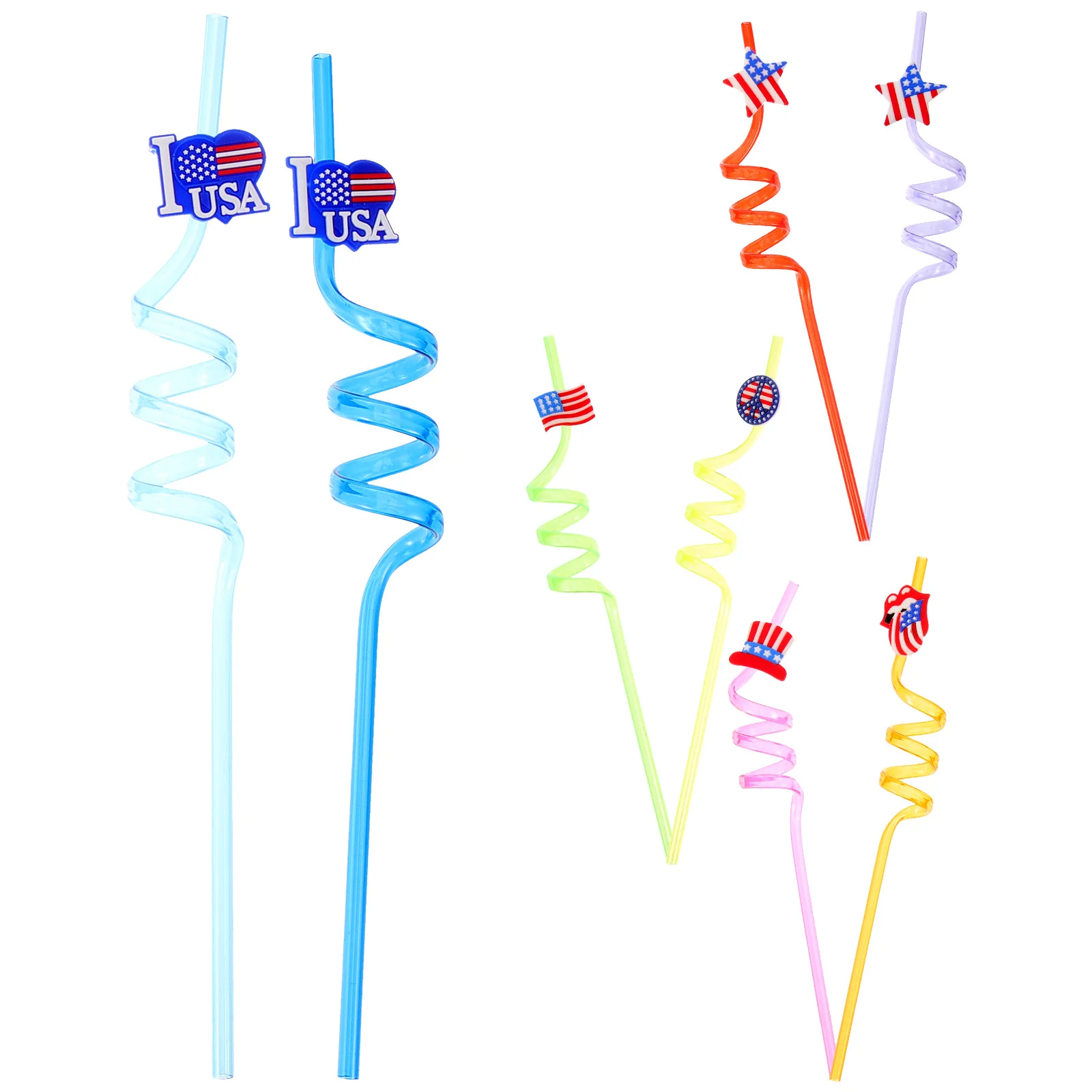 8 Pcs Shot Straw American Flag Usa Curly Straws Curvy Independence Day Party For Child