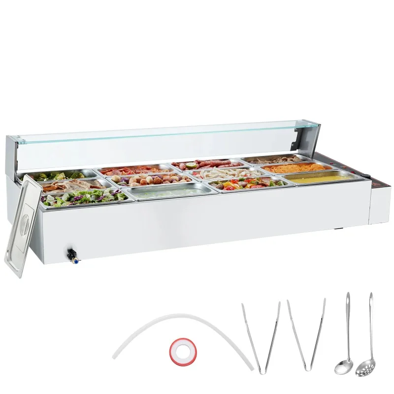 Commercial Food Warmer Electric Steam Table for Soap with Glass Cover & Temp Control for Catering Buffet Restaurant