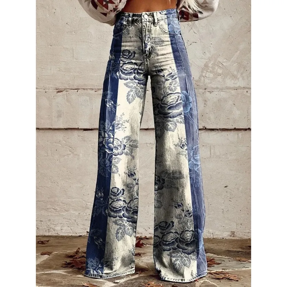Retro Japanische Kunst-Print Weite Hose 100% Baumwolle Lässige Loose-Fit Palazzo-Hose mit Taschen Damen Sexy Hochtaillierte Hose – Detail 4