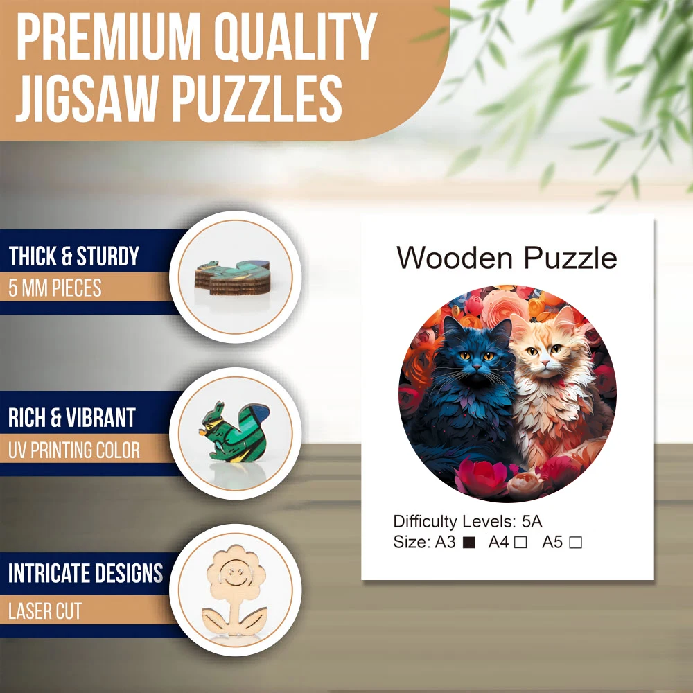 قطتان خشبية بانوراما الألغاز الفن للبالغين ، قطع فريدة على شكل حيوان ، ألعاب تخفيف التوتر ، لعبة ترفيهية ديي للأسرة