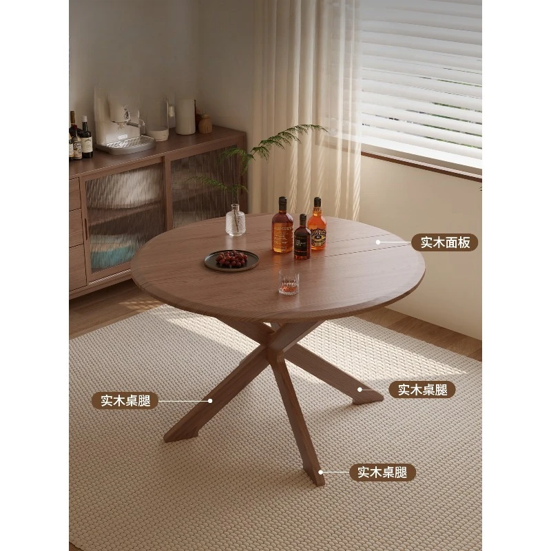 Solid wood folding round table small apartment dining table household dining table