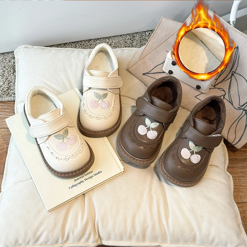 

New winter soft sole cute children's leather shoes for girls baby cotton shoes with lining