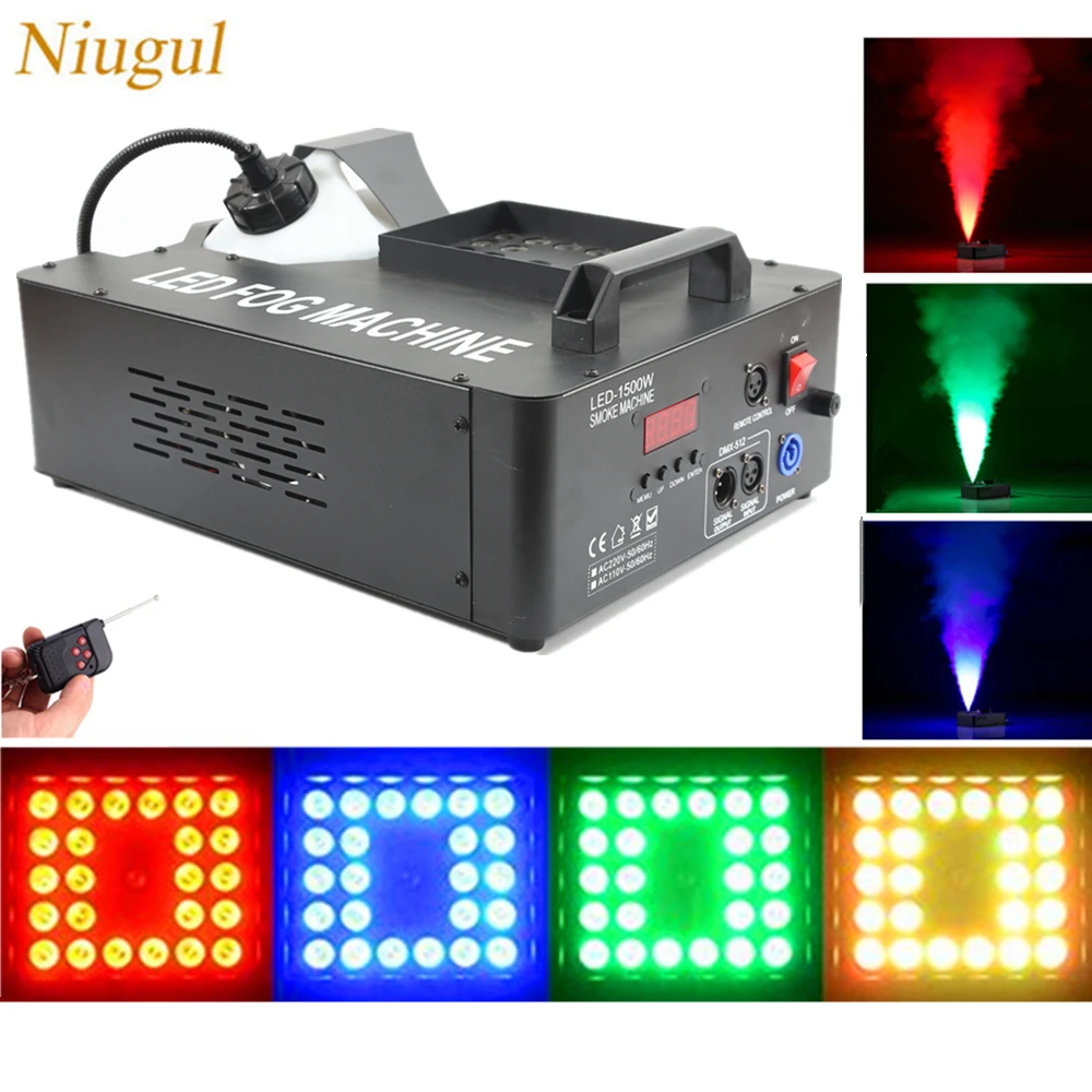 

LED Pyro Vertical Smoke Machine/Wireless Remote +DMX512 Control 1500W Fog Machine/Stage DJ Fogger With RGB 3IN1 24x9W LED Lights