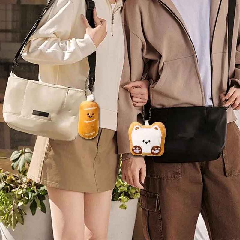M89C 2Pcs Soft Plush Bread Stuffed Toy Keychain Bag Charm For Girls Kids Room Decoration Lightweight Gift for Student